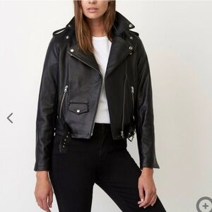 Roots Black Leather Moto Jacket